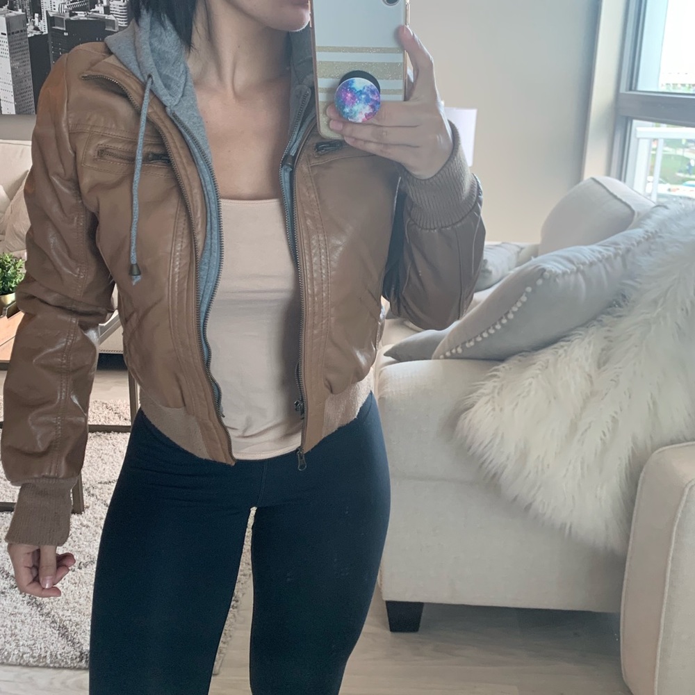 Brown leather zip jacket size large